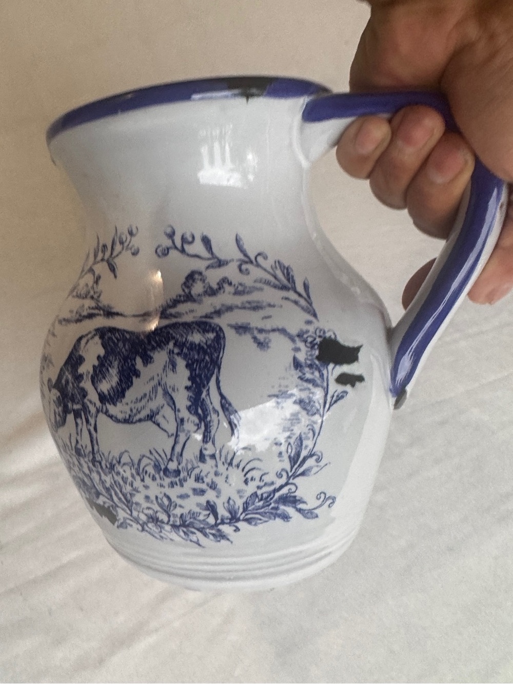 Maxcera Farm- Cow Print Toile Blue  Milk pitcher